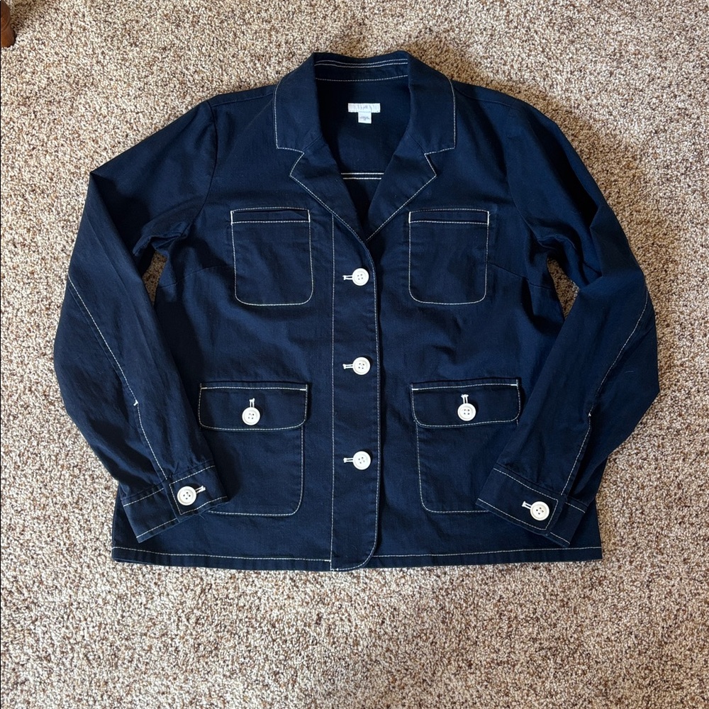 J Jill Navy Blue Button-Up Jacket